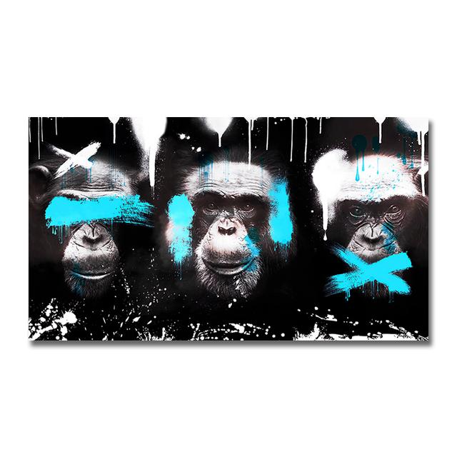 

Картина на полотні 3 мавпи. Сучасне абстрактне оформлення кімнати. Художній плакат і друк. Настінне зображення для вітальні. Тваринний живопис. 20x40cm