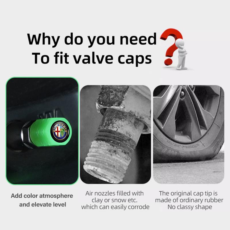 2026 Gorąca Naklejka Świecące Nakładki na Zawory Kół Samochodowych Opony Pokrowce Przeciwpyłowe na Trzonki Felg Do Alfa Romeo 159 Giulietta Giulia 147 Mito 156