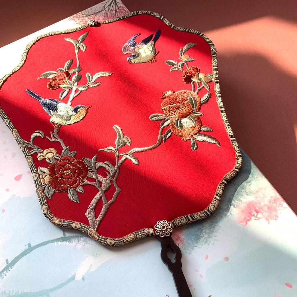 Chinese Style Embroidered Round Fan: Wedding, Dance, Butterfly, and Floral Design