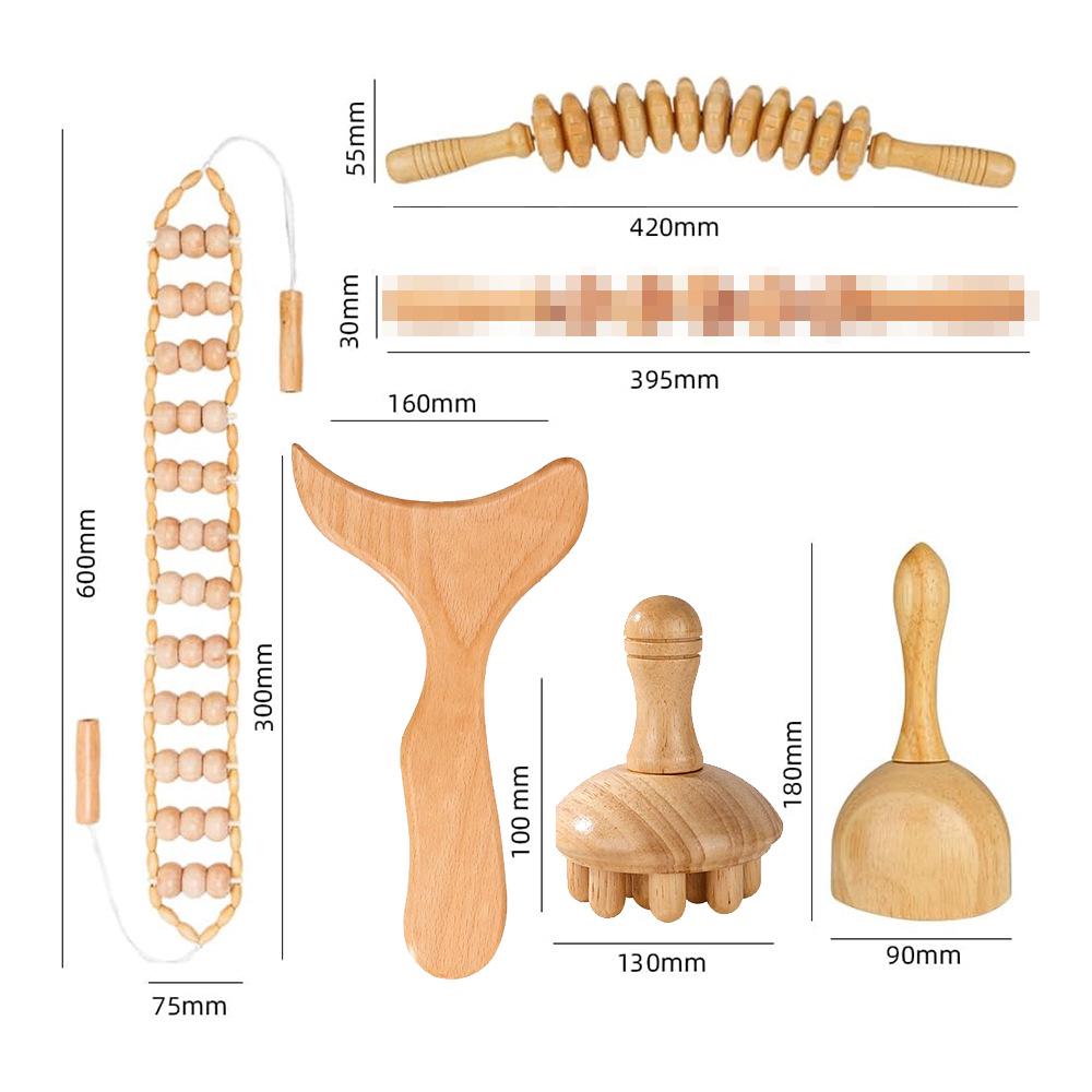 Solid Wood Meridian Massage Set: Face & Leg Gua Sha, Handheld Roller for Full Body Relief