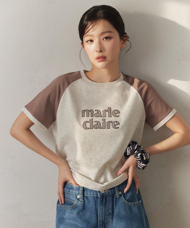 MARIE CLAIRE Color Block Patch Raglan Short Sleeve T-Shirt (Magbts02Mbr)