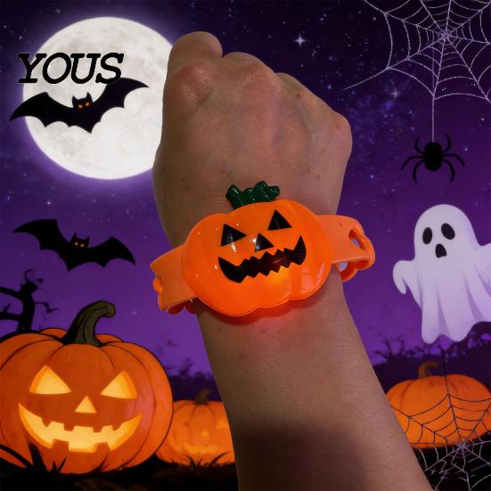 Eco-friendly Spider Band Halloween Wristband, LED Light Up Bracelets, Spooky Skull Eyeball 3D Pumpkin Wrist Bands for Party Supplies