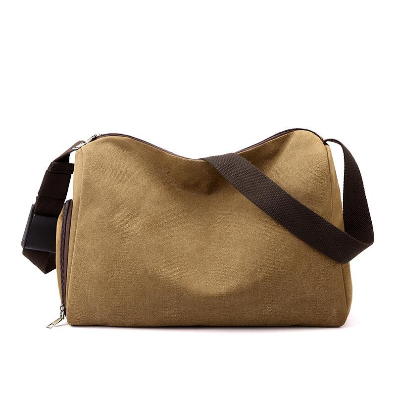 Zipper Canvas Small Barrel Bag Men'S Slant Shoulder Bag For Casual Travel Adjustable Sports Gym Bag Yoga Bag