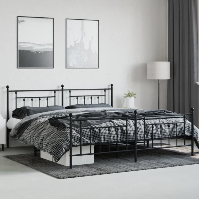 VidaXL Cadre de lit métal avec tête de lit-pied de lit noir 193x203 cm 353561