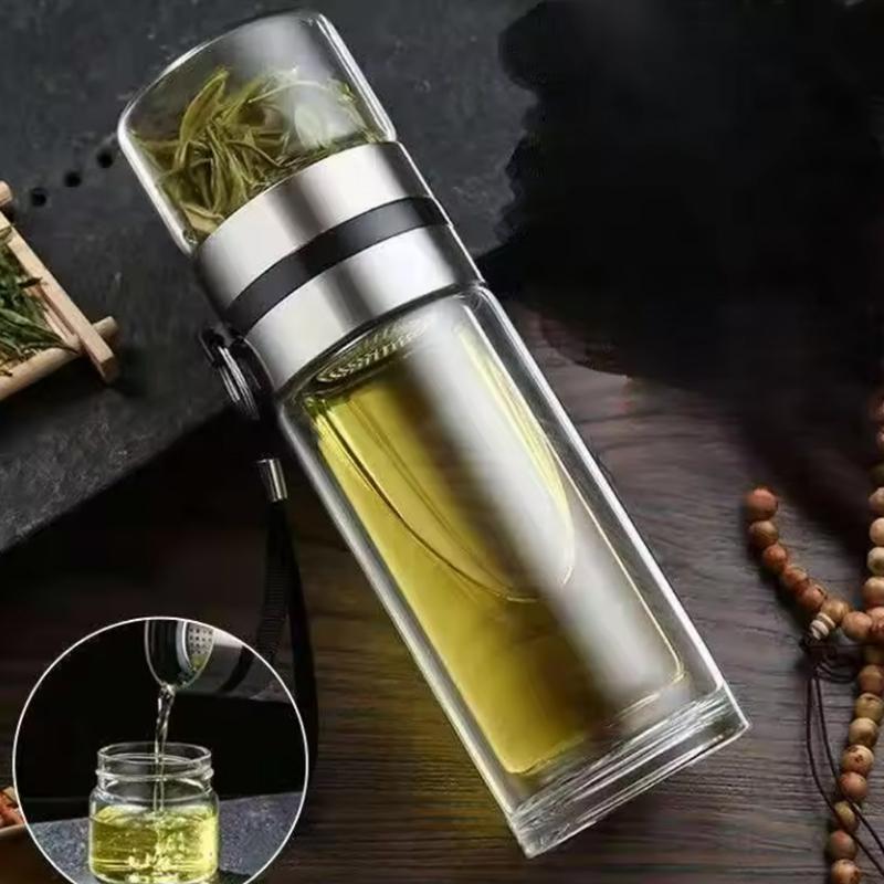 

Стеклянная бутылка для чая и воды из высокоборосиликатного стекла, двойная стенка, с инфузером, стакан-термос с фильтром для чая, посуда для напитков, чашка для заваривания и хранения чая 500ml серебряный