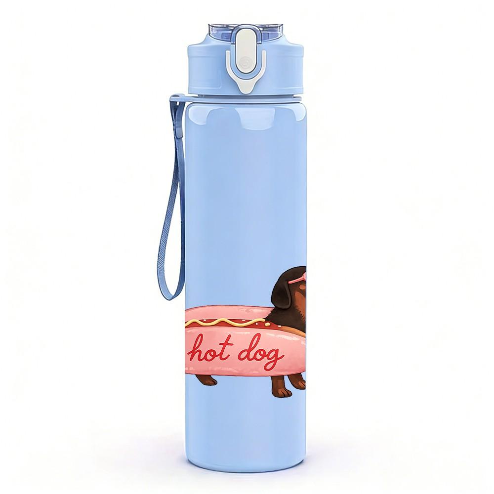 1PC Dachshund Dog Heart Balloon 750ml Color Plastic Sports Water Bottle Leakproof Flip Straw Lid Suitable for Sports Office Home Use