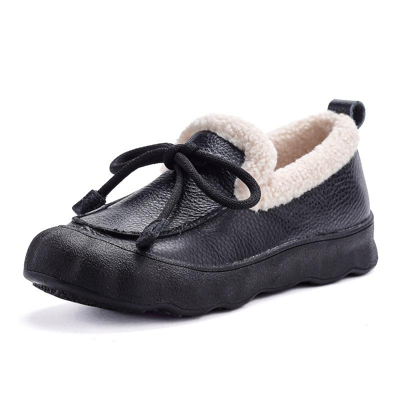 The First Layer of Cowhide Winter New Velvet Warm Fur Leather Shoes Platform Cotton Shoes Women's Shoes Wide Fat Feet Mother Shoes