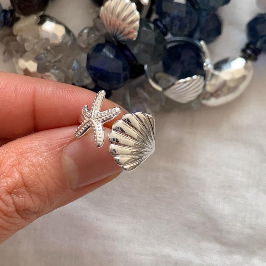 Korean version of simple ocean series spring and summer starfish shell ring female design gentle ring