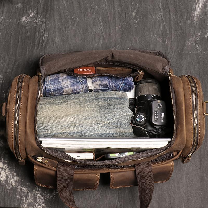 Bolso de Mano de Cuero Crazy Horse Bolso Cruzado de Hombro de Cuero Genuino Bolso de Viaje de Piel de Vaca para Viajes Cortos