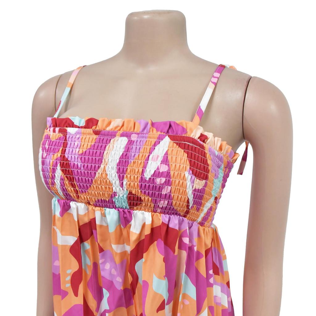 Women's Fashion Sexy Printed Strappy Pleated Wide-Leg Jumpsuit