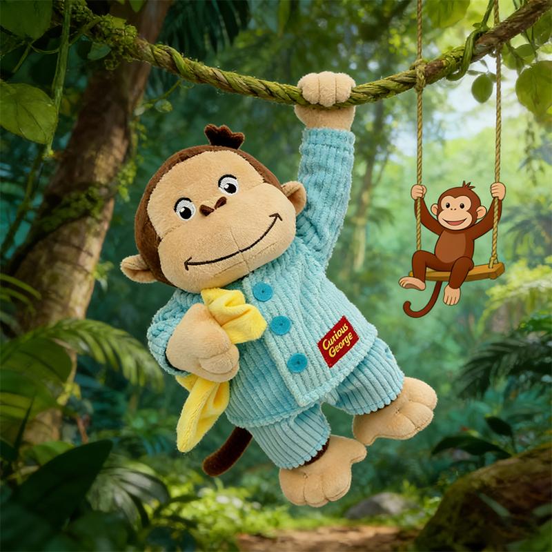 34CM New Cartoon Anime Curious George Plush Toy Monkey Stuffed Animal Doll Soft Game Peripheral Kid Fan Birthday Accompany Gifts