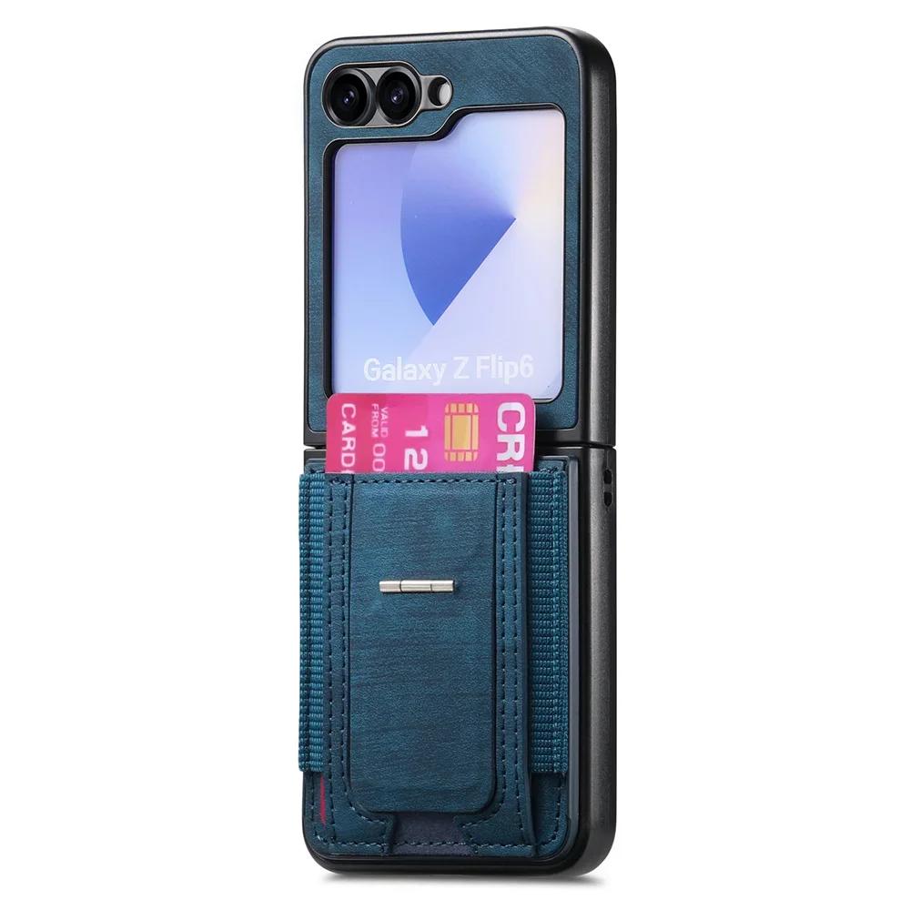 Retro Leather Bracket Wallet with Card Holder Phone Case for Samsung Galaxy Z Flip 6 5 4 3 Flip6 Flip5 Flip4 Protective Cover