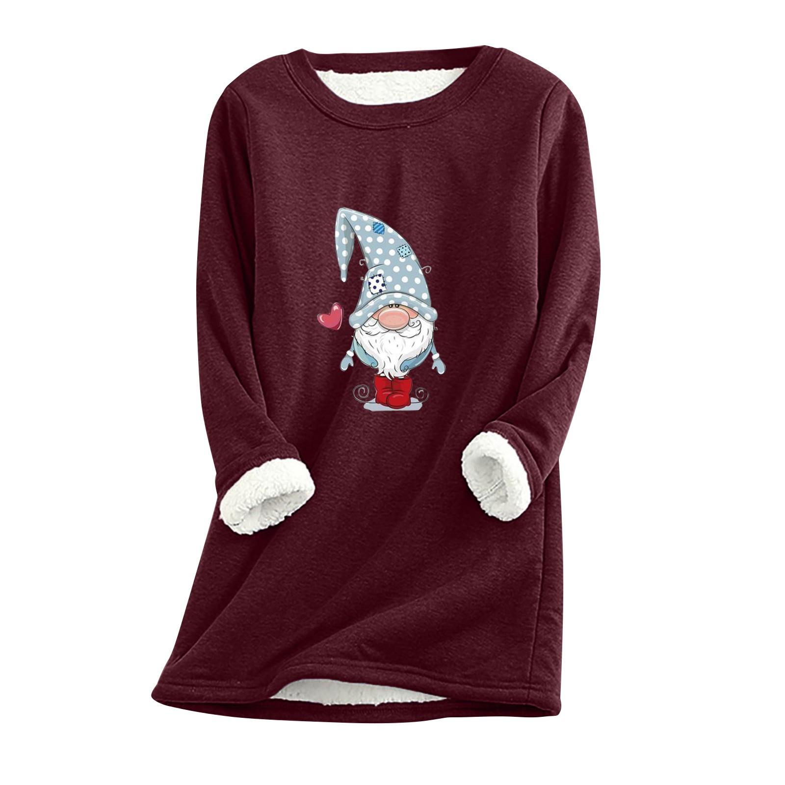 

Женская рождественская толстая флисовая толстовка с принтом, теплое нижнее белье, топ M винный