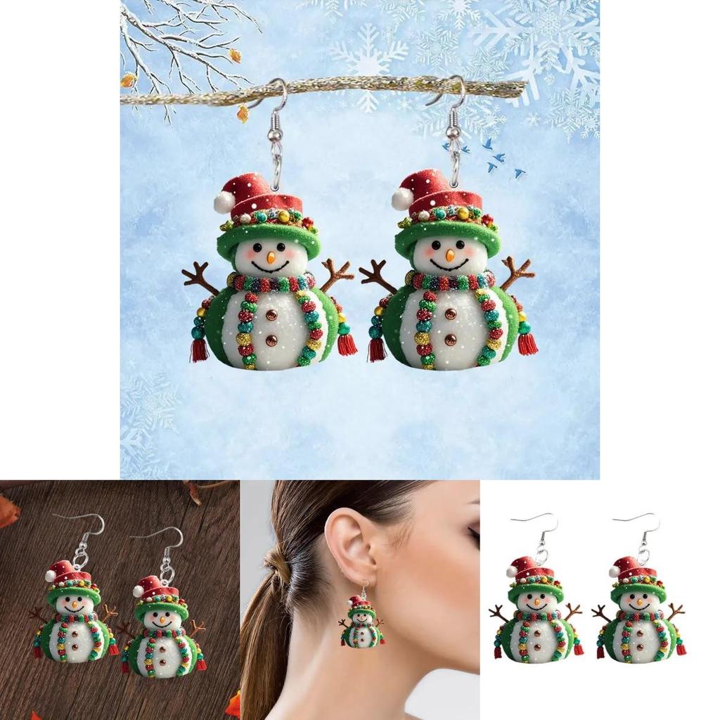 Christmas Themed Snowman Pattern Women Acrylic Earrings For Women And Girls