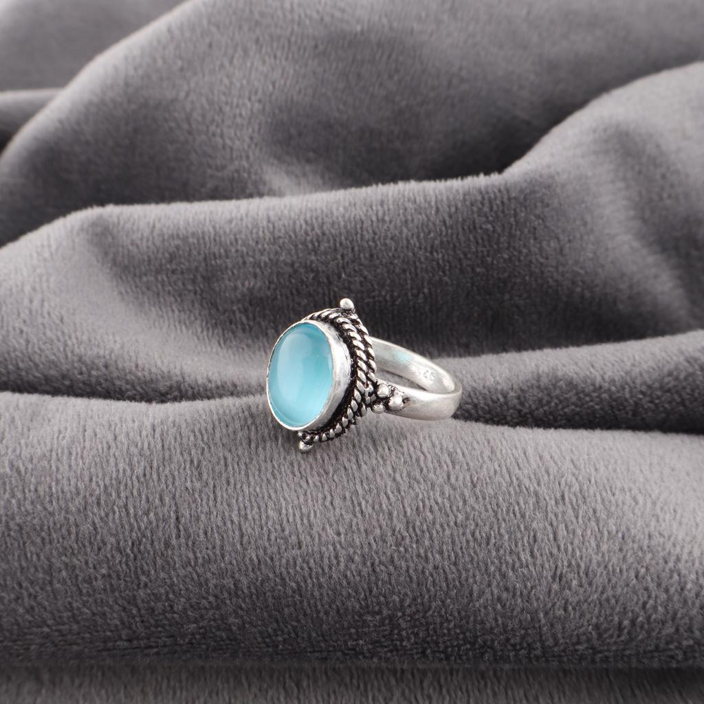 Blue Cat's Eye Gemstone Ring, 925 Sterling Silver Ring Jewelry, Handmade Jewelry Ring, Balancing Jewelry Gift For Women