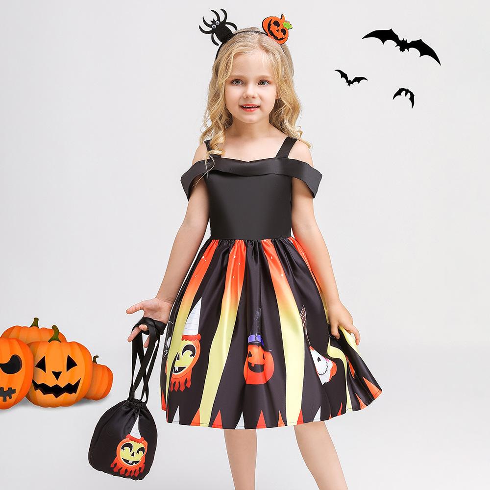 Halloween Children's Costume, Girls Cosplay Cosplay Witch Pumpkin Show Dress Girl Princess Dress