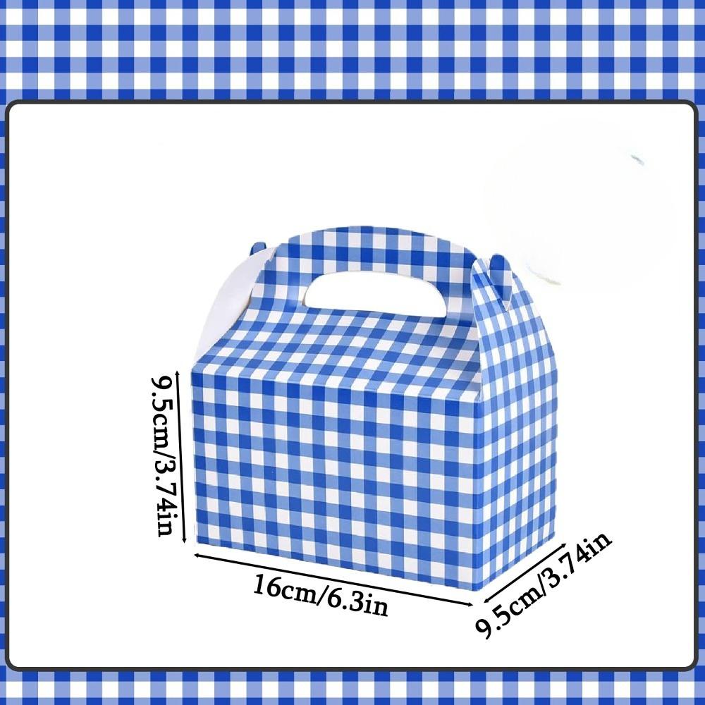 

60pcs Blue and White Gingham Treat Boxes Paper Gift Boxes Gable Boxes with Handles Folden Gift & Apparel Boxes Party Favor Boxes Packaging Box 60pcs