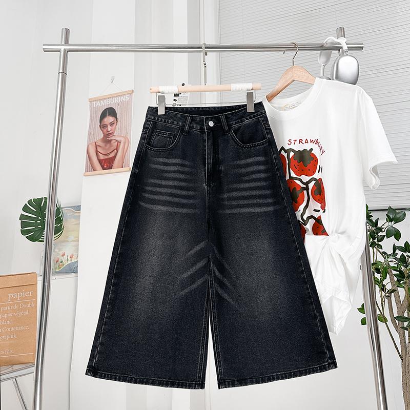 

DIMANAF Летние женские джинсы больших размеров 2025 винтажные повседневные с высокой талией эластичные базовые свободные брюки гаремы 6XL чёрный