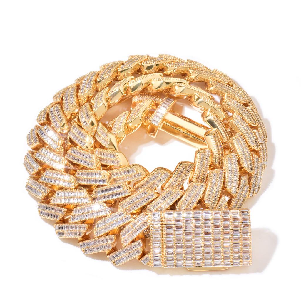 New Two-Row Ladder Zircon Gold Cuban Chain Necklace - Versatile and Fashionable Design