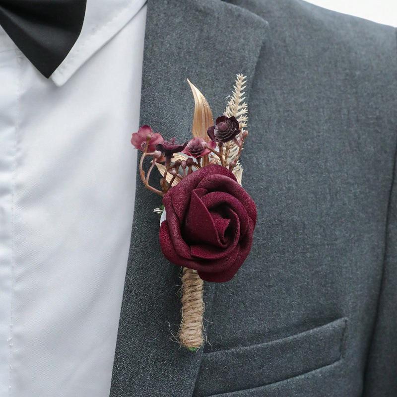 European-American Rose Boutonniere for Groom, Groomsmen, Bride & Bridesmaids – Mori Style Wedding & Party Decoration.