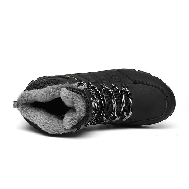 Holfredterse Outdoors Hiking Shoes Plush Men'S Leather Ankle Fur Snow Boots Winter Waterproof Work Boots 6035 Black/Grey/Green