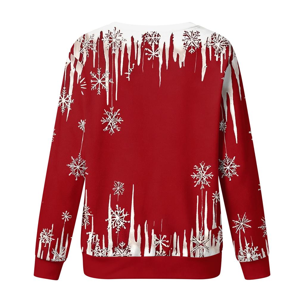 Women's Casual Long Sleeve Christmas Print Neck Top