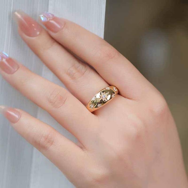 18K Gold Plated Vintage-Style Star Ring: European Industrial Chic