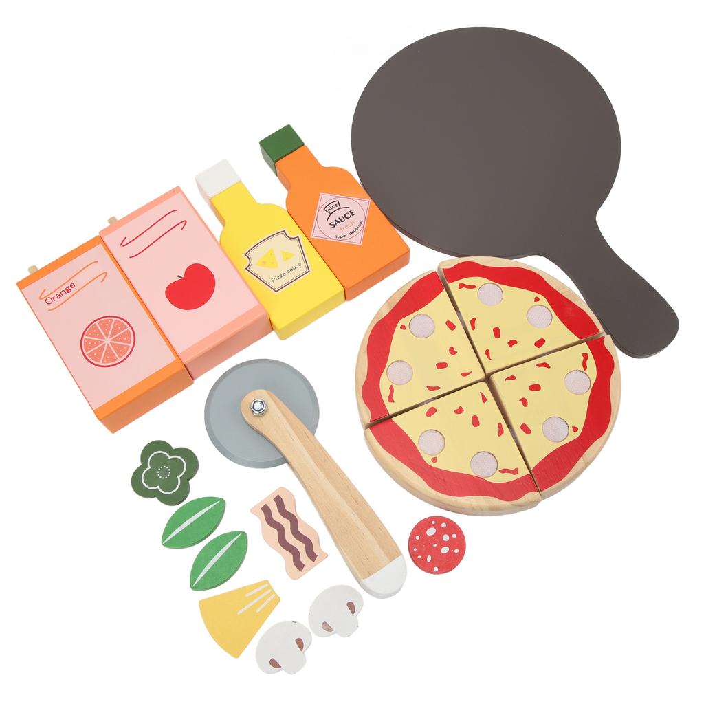 Pizza Play Food Toy Wooden Educational High Simulation Pizza Toy Set for Kids Children