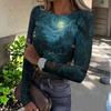 Womens Halloween Print Crew Neck Slim Fit Long Sleeve Base Layer Top Stretchy Casual Pullover Shirt with Patterned Design for Fall Season