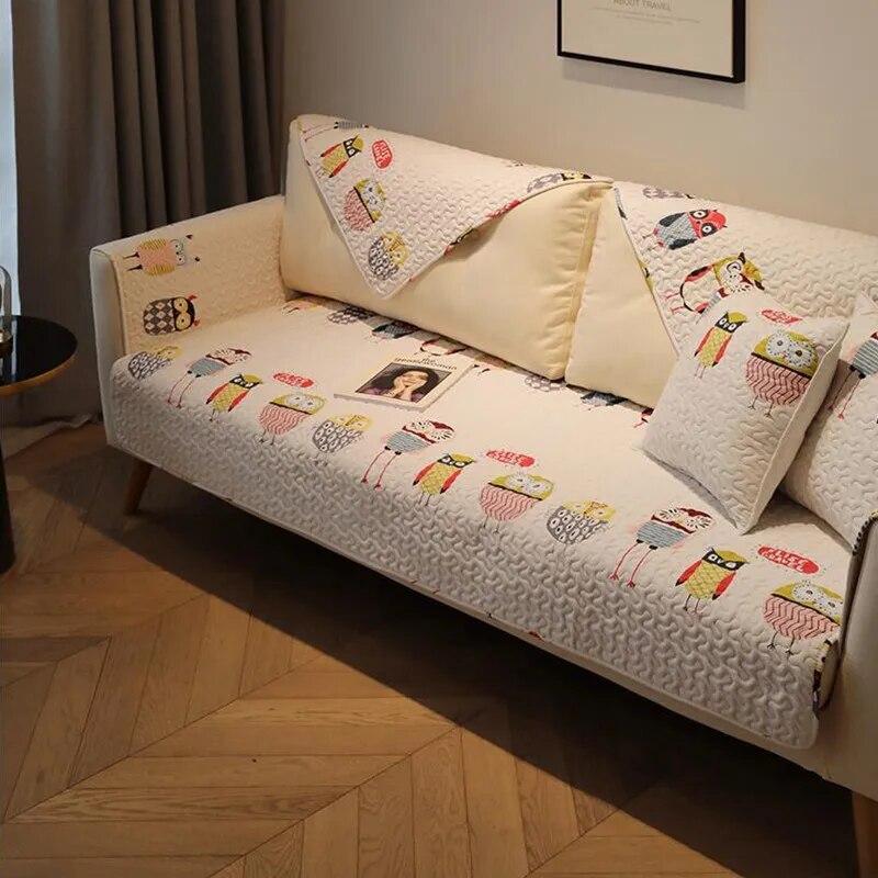 Four Season Universal Cartoon White Non-slip Sofa Covers for Living Room Cushion Couch Embroidery Soft Fabric