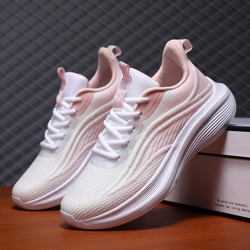 Spring and Summer Casual Sports Shoes Women's Flying Woven Mesh Breathable Ultra-light Soft Toilet Bottom Non-slip Shoes Student Running Shoes