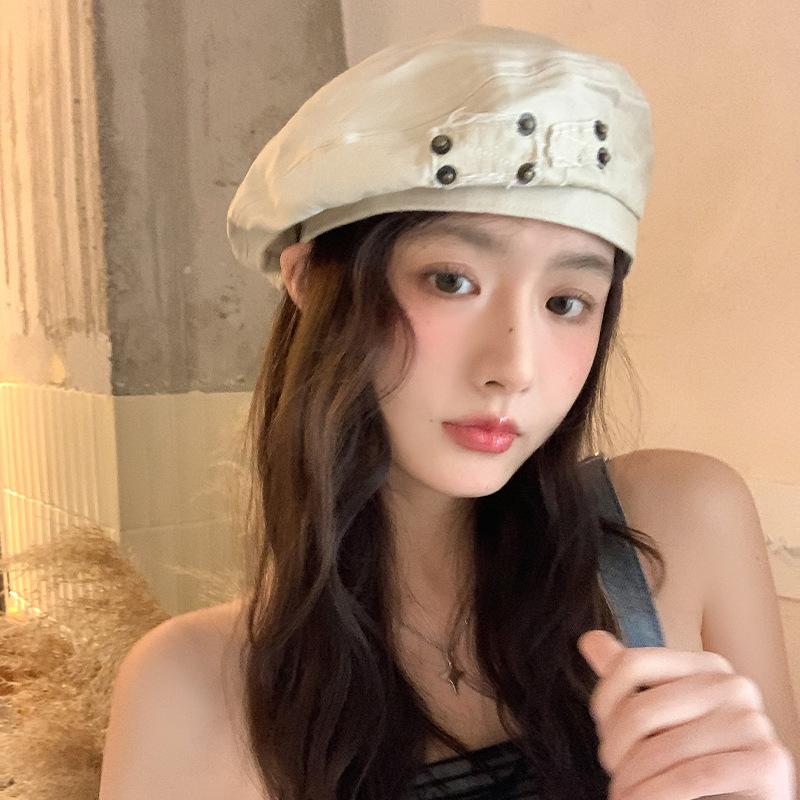 Summer  New Washed Denim Beret Women'S Retro Old Pography All-Match Large Head Circumference Face Small Painter Hat