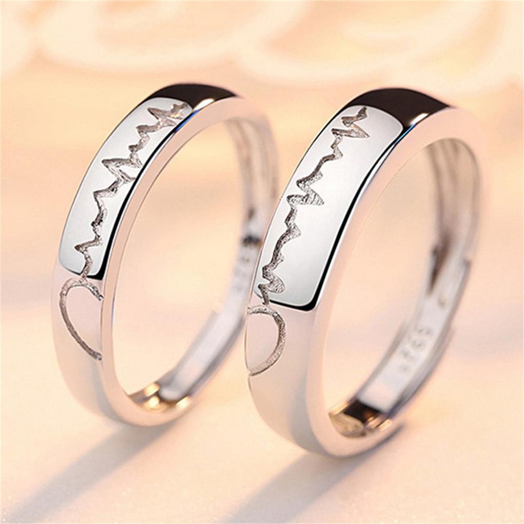 S Love Heart Heartbeat Couple Open Rings For Women Men Lover Black Copper Color Engagement Wedding Rings Valentines Day Gifts