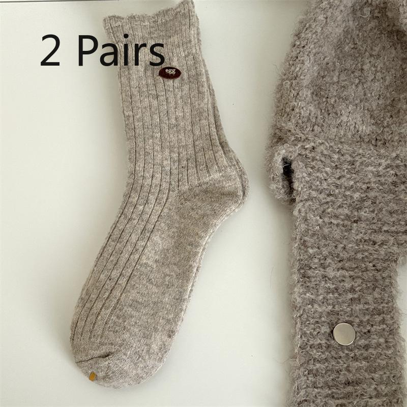 2 Pairs of Velvet Multicolored Button Wool Socks, Mid-calf Socks, Solid Color Thickened Warm and Versatile Pile Socks