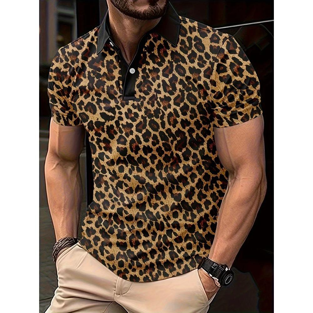 3D-gedrucktes Design Herren Kurzarm-Poloshirt Grenzüberschreitender Leopardenprint Bequeme Polyesterfaser Geeignet für Sommerbekleidung