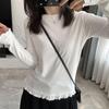 Ruffle Lace Long Sleeve Base Layer: 27% Viscose, 67% Special Polyester, 6% Spandex - Korean Style Artistic Niche.