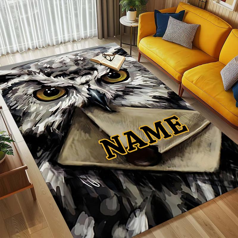 Custom Name Owl Letter Living Room Non-Slip Area Rug Soft Carpet for Bedroom Kids Playroom Sofa Office Home Decor Doormat
