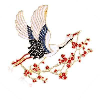 Emaille Blumenkranich Broschen für Damen Unisex Vogel Tier Party Brosche Pins Geschenk