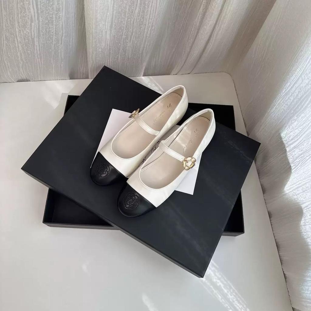Sheepskin Version~ Leather Simple Pointed Mary Jane Shoes Women's 2025 Height Increase One-word Buckle with Round Head Ballet Shoes