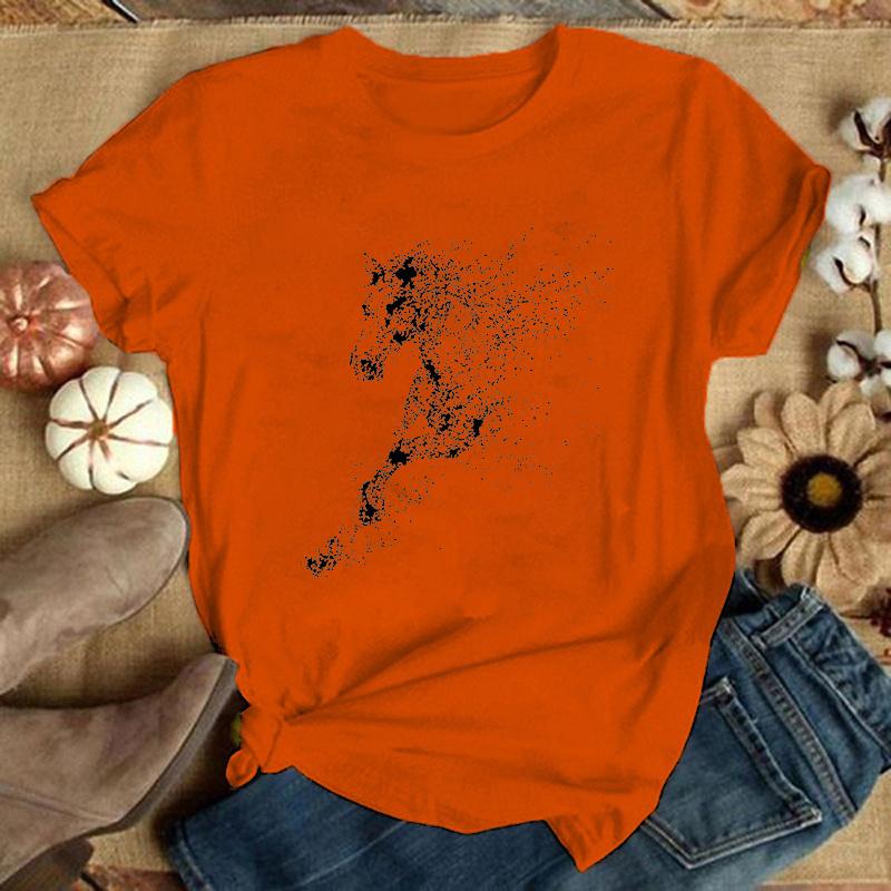 Fashion Horse Print T-shrits For Women Summer Short Sleeve Round Neck Cute Loose T-shirt Creative Personalized Tops
