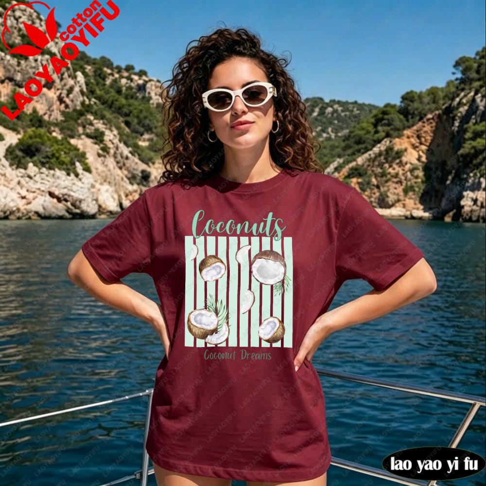 Coconut Shirt Coconut Girl TShirt Fruit Graphic Tee Summer Fresh Aesthetic Tropical Tshirt Unisex Fashion Casual Cotton Tops