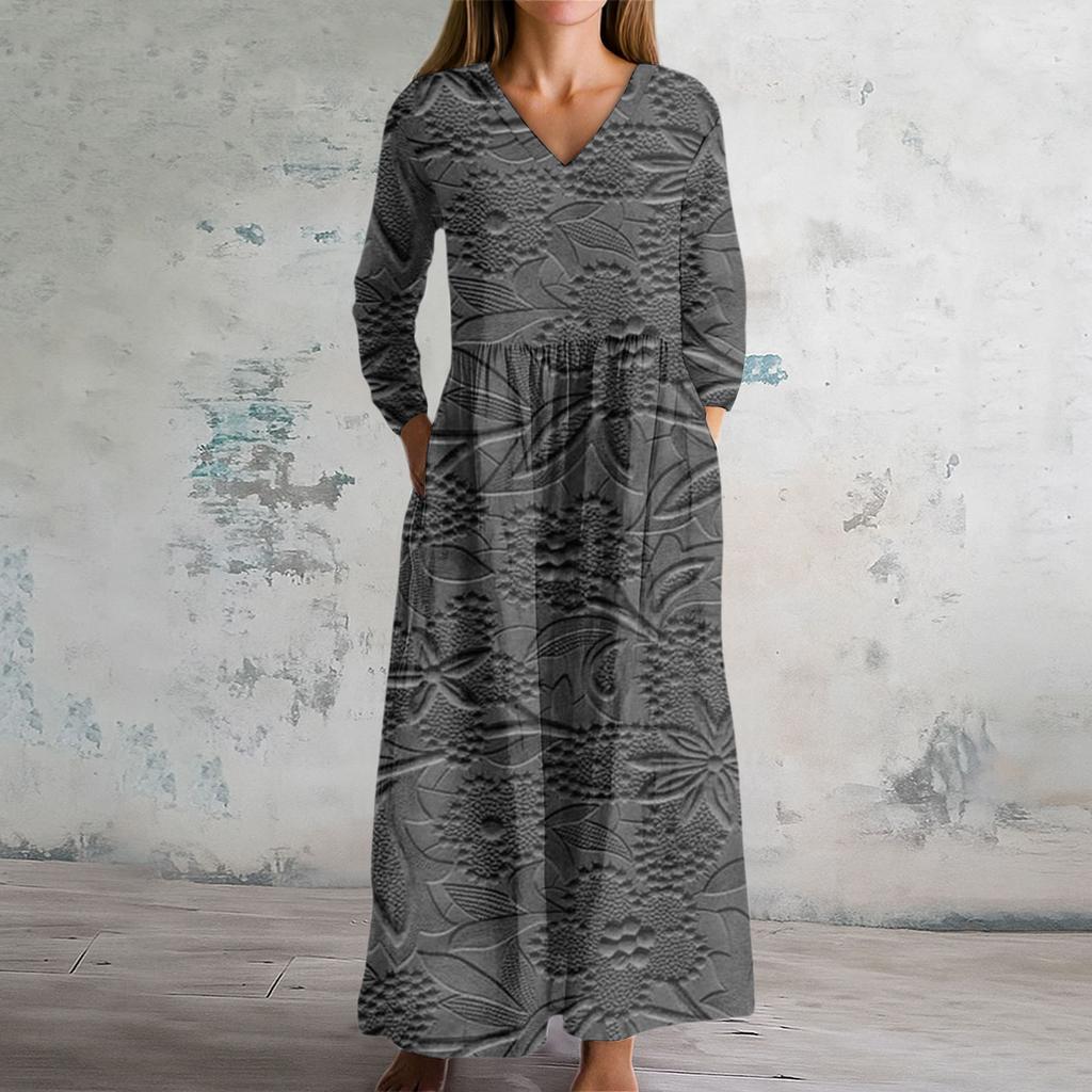 Women's Fashion Dress Spring V-neck Long Sleeve Dress