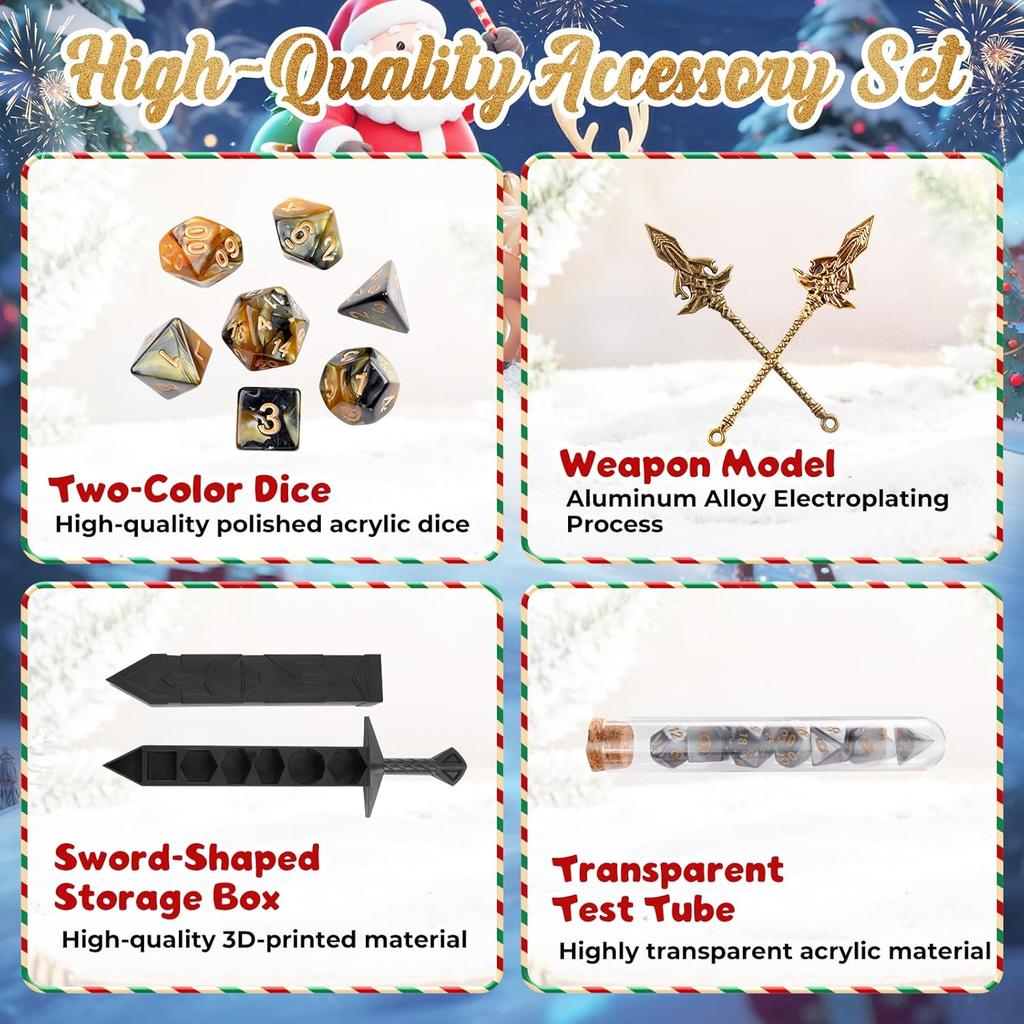 Weihnachts-Adventskalender 2025 Mystery DND Würfelset Urlaubs-Adventskalender 24 Tage für Dungeons and Dragons RPG MTG Rollenspiel-Brettspiel