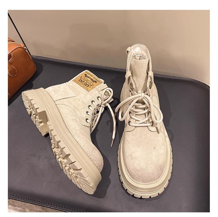 Thick-soled Martin Boots Women's Shoes 2025 Spring and Autumn New Non-slip Rhubarb Boots Women's British Height-increasing Outdoor Tooling Short Boots