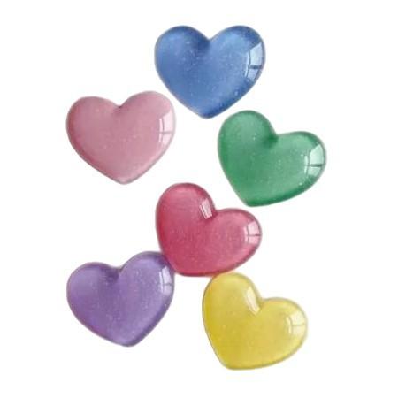 6pcs Colorful Heart Shaped Fridge Magnets Set Glitter Resin Refrigerator Stickers Cute Decor for Kitchen Whiteboard Photo Wall