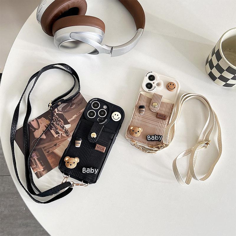 Coffee Bear Change Bag Card Slot for IPhone 17 Promax Crossbar Rope for Apple 16 Plus All Inclusive
