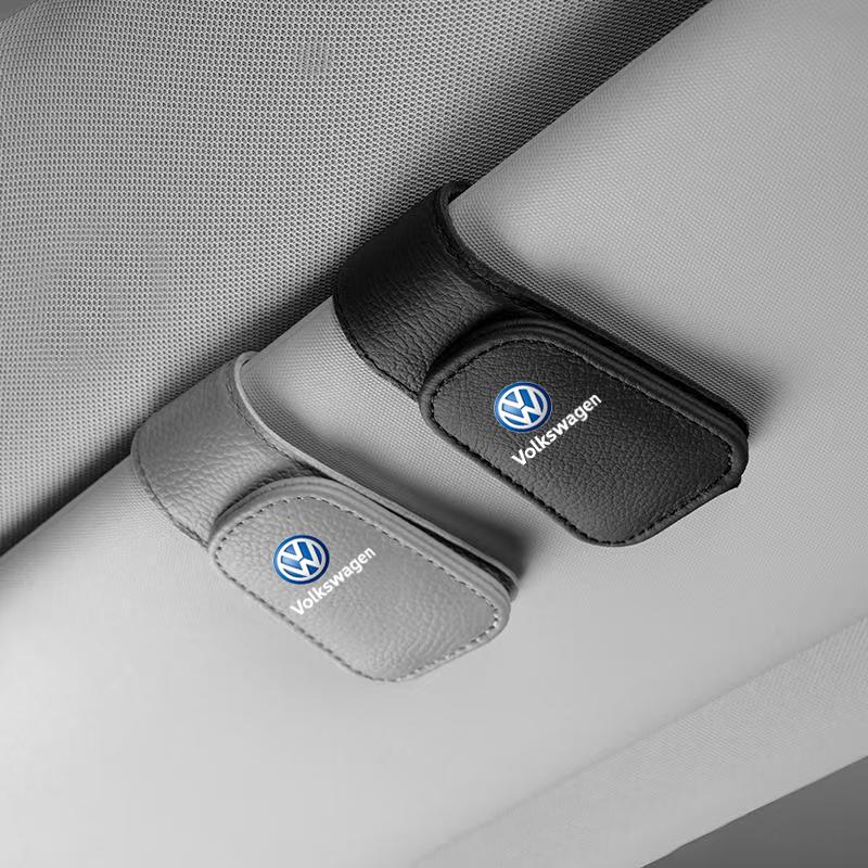 T31Volkswagen Car Sun Visor Sunglasses Holder PU Leather Glasses Clip For Passat B6 Golf Amarok T5 Phaeton ID3 Tiguan Auto Interior