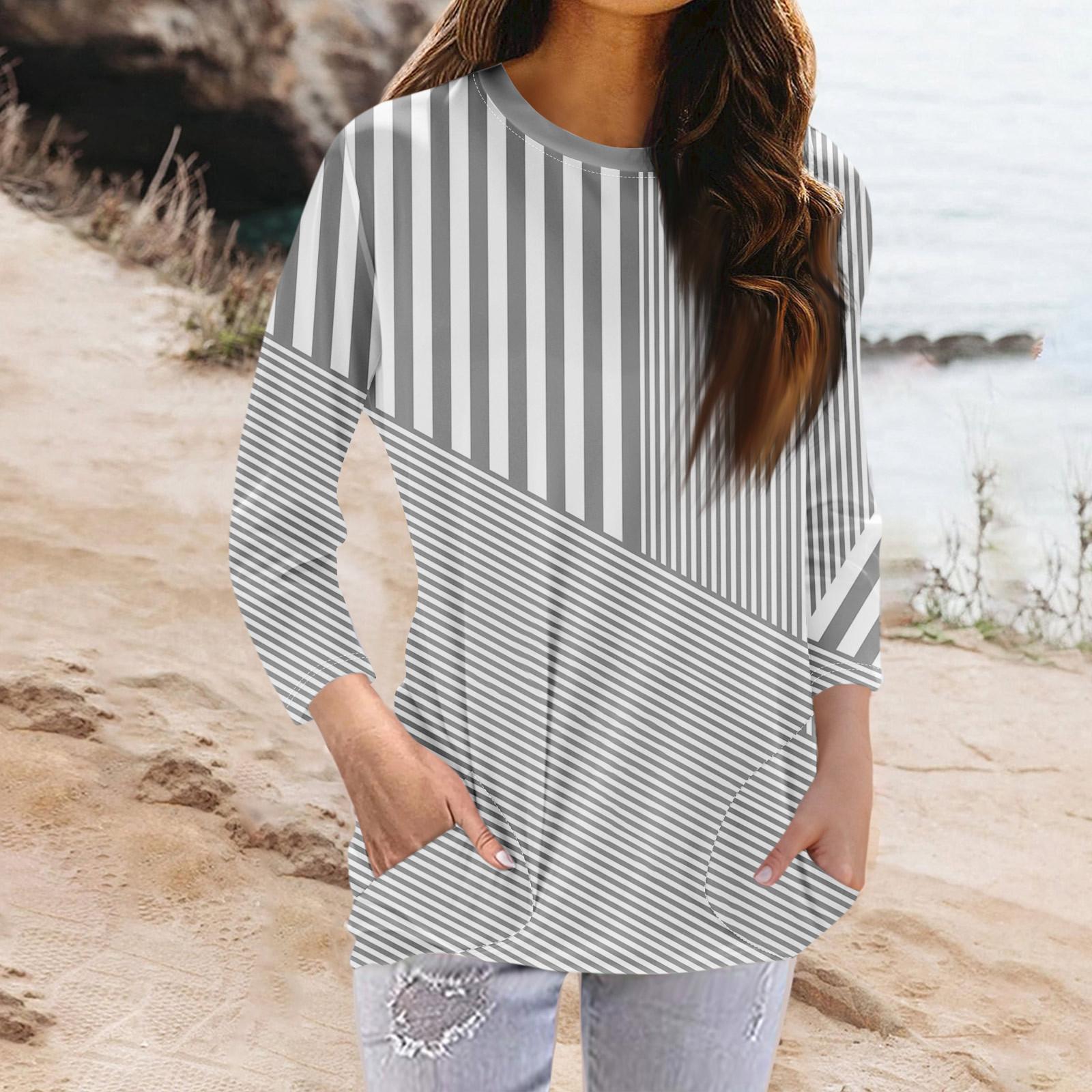 

Женская модная повседневная футболка с карманом и круглым вырезом с рукавами 3/4 и топом XXL