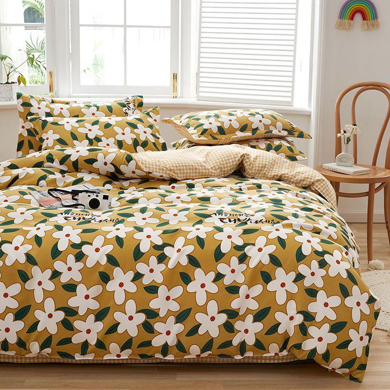 

Thickened Cotton Winter Three-Piece Set Sanded Sheets 1.2m bed hat set [quilt cover 150x 200]] Yellow