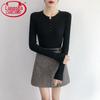 Langsha Women's Quarter-Button Crewneck Knit Sweater